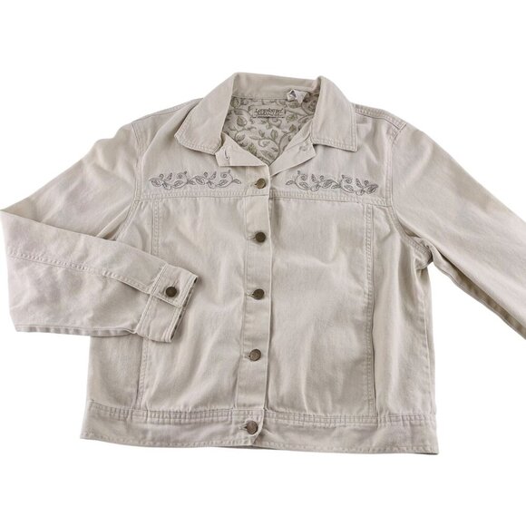 Longaberger Homestead Womens Jacket Size L Embroidered Beige Denim Cotton Button - Picture 1 of 4